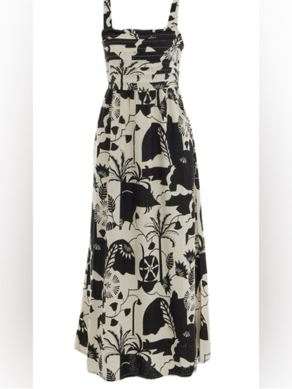 Nicole Miller Black & White Floral Print Maxi Dress NWOT